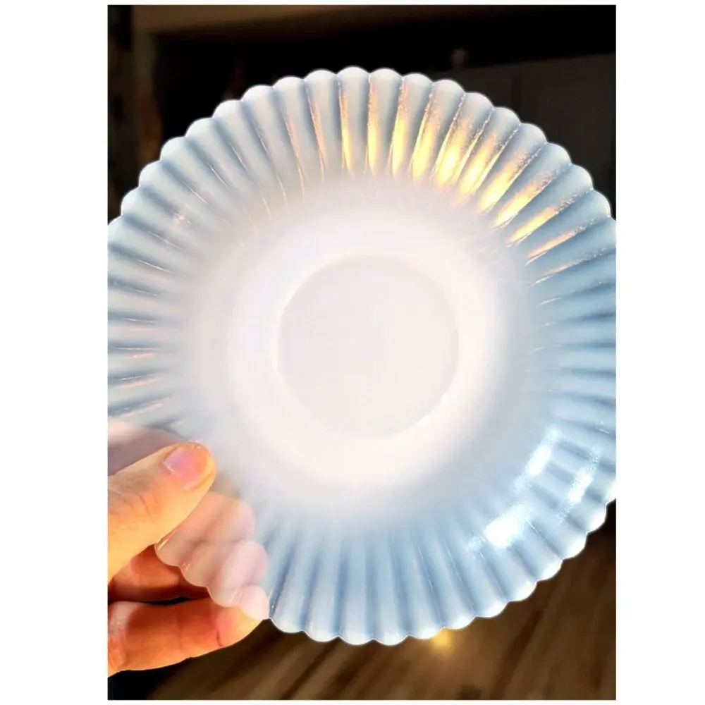 848 Set of 4 Saucers Monax Milk Glass Macbeth Evans Petalware